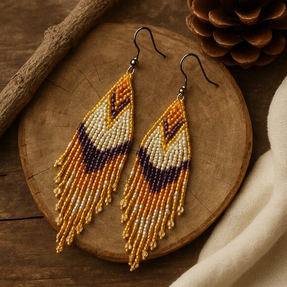 ๐๏ธ Boho Chic Handmade Beaded Statement Earrings | Geometric Tribal Design - Picture 11 of 11